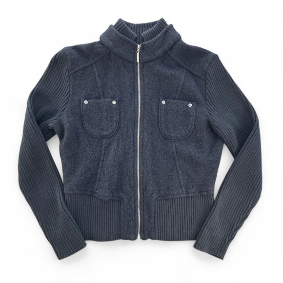 Essentials by A.B.S. Black Zip Front Wool Blend Jacket | Size Small - Picture 1 of 6